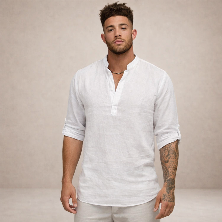 Chemise homme col montant style lin