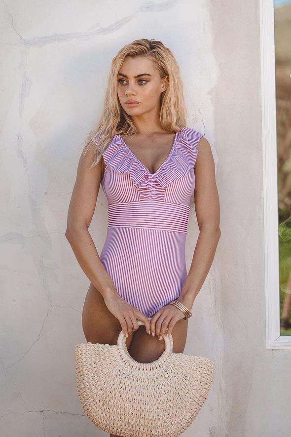 Maillot de bain rayé rétro femme | Maillot une pièce coupe classique