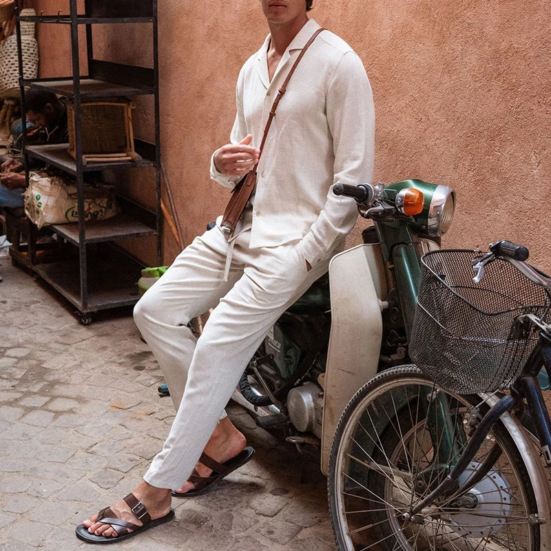 Set bărbați stil vintage în 2 piese | Îmbrăcăminte relaxantă de vară lejeră