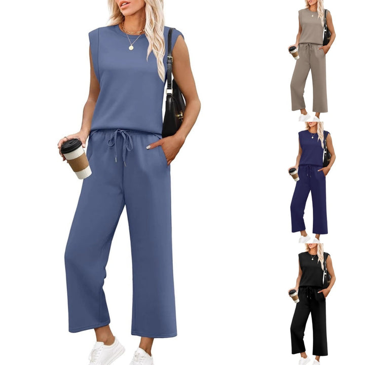 Set lounge damă cu două piese | Bluza cu mâneci lungi și pantaloni scurtați cu picioare largi