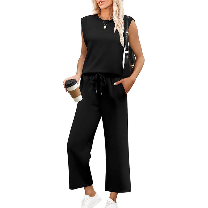 Set lounge damă cu două piese | Bluza cu mâneci lungi și pantaloni scurtați cu picioare largi
